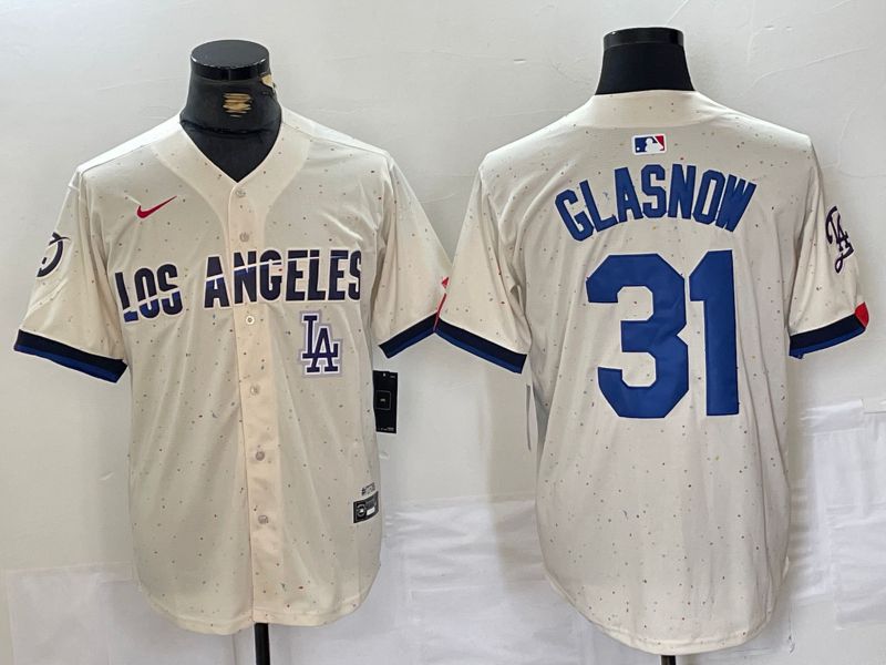 Men Los Angeles Dodgers #31 Glasnow Cream Fashion Nike Game MLB Jersey style 1->los angeles dodgers->MLB Jersey